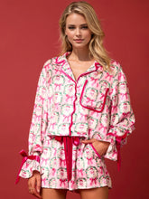 Load image into Gallery viewer, Tied Printed Collared Neck Long Sleeve Top and Shorts Set
