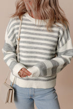 Load image into Gallery viewer, Striped Round Neck Dropped Shoulder Sweater
