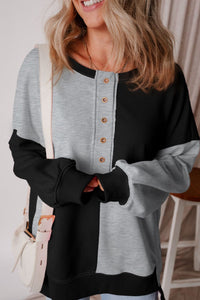 Color Block Half Button Long Sleeve Sweatshirt