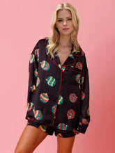 Load image into Gallery viewer, Printed Collared Neck Long Sleeve Top and Shorts Set
