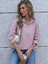 Load image into Gallery viewer, Full Size Ribbed Quarter Zip Long Sleeve Sweatshirt
