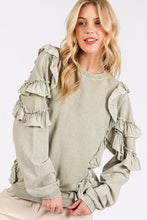 Load image into Gallery viewer, Mittoshop Ruffled Mineral Washed Round Neck Long Sleeve Sweatshirt
