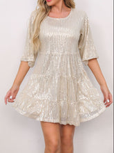 Load image into Gallery viewer, Sequin Round Neck Half Sleeve Mini Dress
