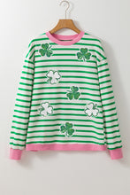 Load image into Gallery viewer, Striped Lucky Clover Long Sleeve Sweatshirt
