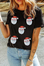 Load image into Gallery viewer, Sequin Santa Round Neck Short Sleeve T-Shirt
