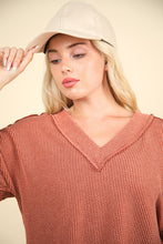 Load image into Gallery viewer, VERY J Two Tone Ribbed V-Neck Exposed Seam Top
