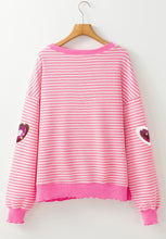 Load image into Gallery viewer, Valentine’s Day Sequin Heart Striped Round Neck Long Sleeve Sweatshirt
