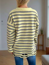 Load image into Gallery viewer, Distressed Striped Round Neck Long Sleeve Sweater
