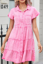Load image into Gallery viewer, Collared Neck Button Down Mini Denim Dress
