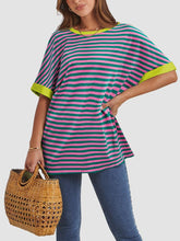 Load image into Gallery viewer, Contrast Striped Round Neck Half Sleeve T-Shirt
