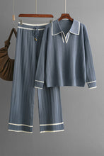 Load image into Gallery viewer, Contrast Trim Johnny Collar Top and Drawstring Pants Sweater Set
