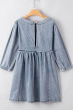 Load image into Gallery viewer, Cutout Round Neck Balloon Sleeve Denim Dress
