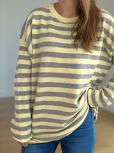 Load image into Gallery viewer, Distressed Striped Round Neck Long Sleeve Sweater
