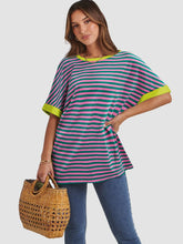 Load image into Gallery viewer, Contrast Striped Round Neck Half Sleeve T-Shirt
