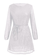 Load image into Gallery viewer, Sequin Tie Waist Long Sleeve Mini Dress

