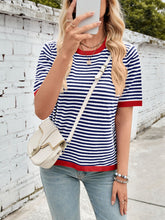 Load image into Gallery viewer, Lovelet Striped Contrast Round Neck Half Sleeve Knit Top
