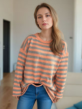 Load image into Gallery viewer, Distressed Striped Round Neck Long Sleeve Sweater
