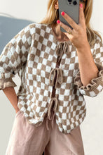 Load image into Gallery viewer, Double Take Tied Checkered Dropped Shoulder Flounce Sleeve Cardigan
