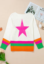 Load image into Gallery viewer, Star Contrast Round Neck Long Sleeve Knit Top
