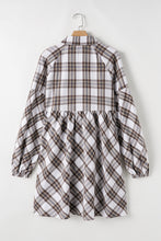 Load image into Gallery viewer, Full Size Plaid Collared Neck Balloon Sleeve Mini Shirt Dress
