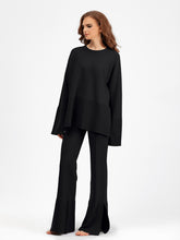 Load image into Gallery viewer, Basic Bae Slit Round Neck Long Sleeve Top and Drawstring Pants Sweater Set
