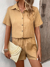 Load image into Gallery viewer, Textured Button Up Shirt and Shorts Set
