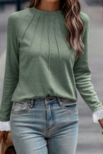 Load image into Gallery viewer, Lace Detail Round Neck Long Sleeve T-Shirt
