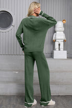 Load image into Gallery viewer, Contrast Trim Johnny Collar Top and Drawstring Pants Sweater Set
