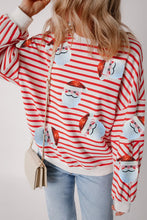 Load image into Gallery viewer, Sequin Santa Striped Round Neck Long Sleeve Sweatshirt
