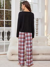 Load image into Gallery viewer, Round Neck Long Sleeve Top and Plaid Pants Lounge Set
