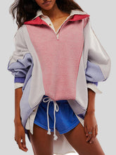 Load image into Gallery viewer, High-Low Exposed Seam Contrast Long Sleeve Sweatshirt
