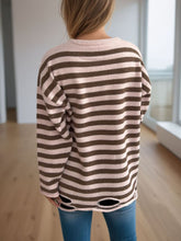 Load image into Gallery viewer, Distressed Striped Round Neck Long Sleeve Sweater
