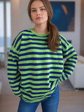 Load image into Gallery viewer, Distressed Striped Round Neck Long Sleeve Sweater
