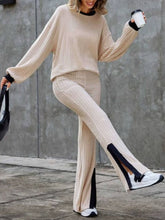 Load image into Gallery viewer, Contrast Round Neck Long Sleeve Top and Bootcut Pants Set
