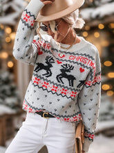 Load image into Gallery viewer, Perfee Reindeer Round Neck Long Sleeve Sweater
