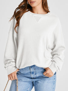 Waffle Knit Round Neck Long Sleeve T-Shirt