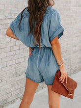 Load image into Gallery viewer, Notched Tie Waist Denim Romper
