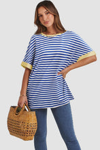 Load image into Gallery viewer, Contrast Striped Round Neck Half Sleeve T-Shirt
