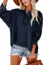 Load image into Gallery viewer, Quarter-Button Exposed Seam Dropped Shoulder Hoodie
