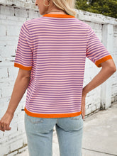 Load image into Gallery viewer, Lovelet Striped Contrast Round Neck Half Sleeve Knit Top
