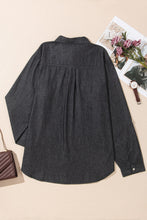 Load image into Gallery viewer, Pocketed Collared Neck Long Sleeve Denim Top
