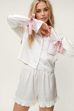 Load image into Gallery viewer, Basic Bae Tied Cuff Collared Neck Top and Frill Shorts Lounge Set
