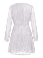 Load image into Gallery viewer, Sequin Tie Waist Long Sleeve Mini Dress
