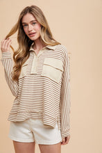 Load image into Gallery viewer, Annie Wear Striped Button Detail Long Sleeve Polo Top
