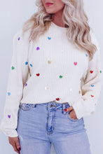 Load image into Gallery viewer, Heart Sequin Round Neck Long Sleeve Sweater
