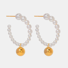 Load image into Gallery viewer, Stainless Steel Synthetic Pearl C-Hoop Earrings
