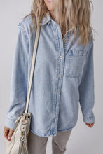 Load image into Gallery viewer, Pocketed Collared Neck Denim Top
