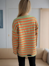 Load image into Gallery viewer, Distressed Striped Round Neck Long Sleeve Sweater
