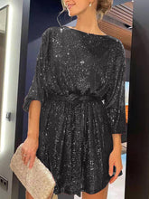 Load image into Gallery viewer, Sequin Tie Waist Long Sleeve Mini Dress
