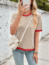 Load image into Gallery viewer, Lovelet Striped Contrast Round Neck Half Sleeve Knit Top
